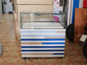 Jewelry cabinet, glass product display cabinet with drawers White-Brown-Blue *No key
