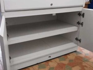 Jewelry cabinet, glass product display cabinet with drawers White-Brown-Blue *No key