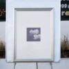 Picture of 2 blooming lotus flowers, black and white, silver frame