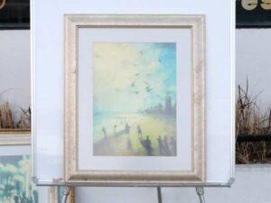 Picture of people by the sea, gold frame