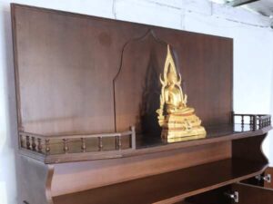 2-level wooden display cabinet with glass top, 5 doors, 4 drawers, teak wood mixed with teak plywood.