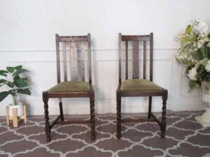 Wooden chair, green cloth cushion imported from europe