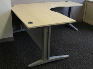 Corner desk L, beech wood top, Ultra brand, light gray steel legs (only right L available)