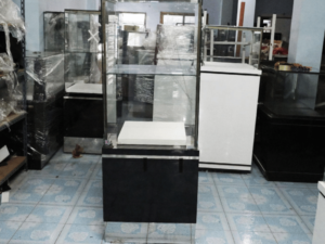 Jewelry cabinet, glass product display cabinet, tall, black, glass door opens *no key