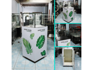 Jewelry cabinet, glass product display cabinet, tall, white, glass door opens *no key