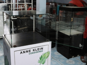 Jewelry cabinet, glass product display cabinet, tall, white, glass door opens *no key