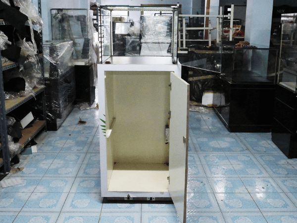 Jewelry cabinet, glass product display cabinet, tall, white, glass door opens *no key