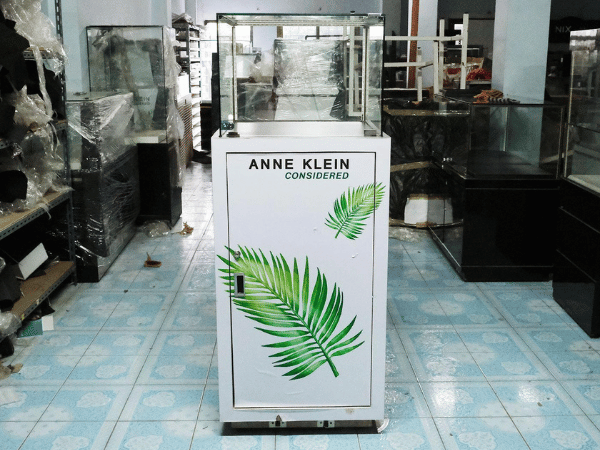 Jewelry cabinet, glass product display cabinet, tall, white, glass door opens *no key