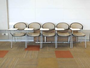 Lecture Chair Cream leather seats gray steel frame