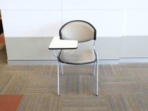 Lecture Chair Cream leather seats gray steel frame