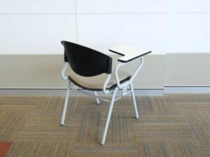 Lecture Chair Cream leather seats gray steel frame