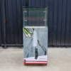 Jewelry cabinet, glass cabinet to display products Tall, square shape glass door open Gray stone pattern wood base