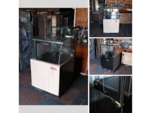 Jewelry cabinet, glass cabinet to display products square shape glass door open Brown wood pattern base