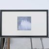 Picture of lotus flower, black and white, black wooden frame