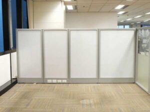 Glass partition, steel frame, Haworth brand