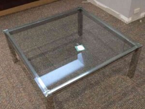 Center table, stainless steel frame, glass top