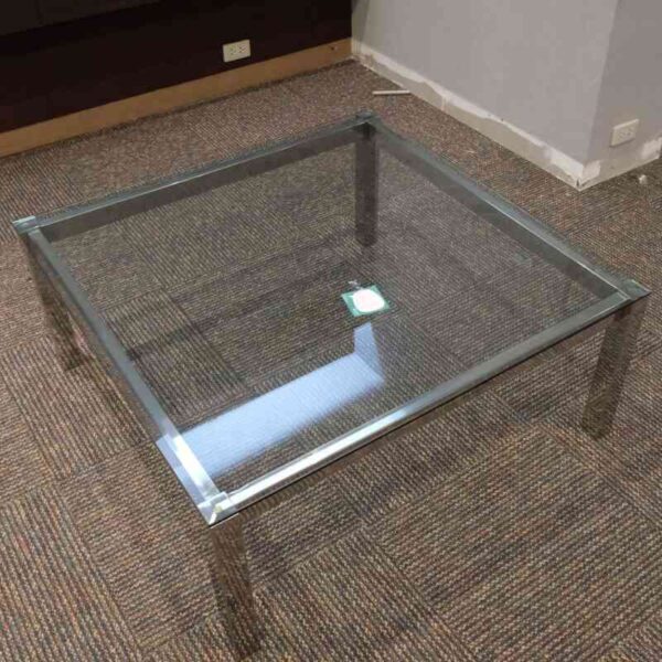 Center table, stainless steel frame, glass top