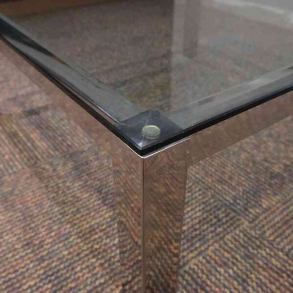 Center table, stainless steel frame, glass top