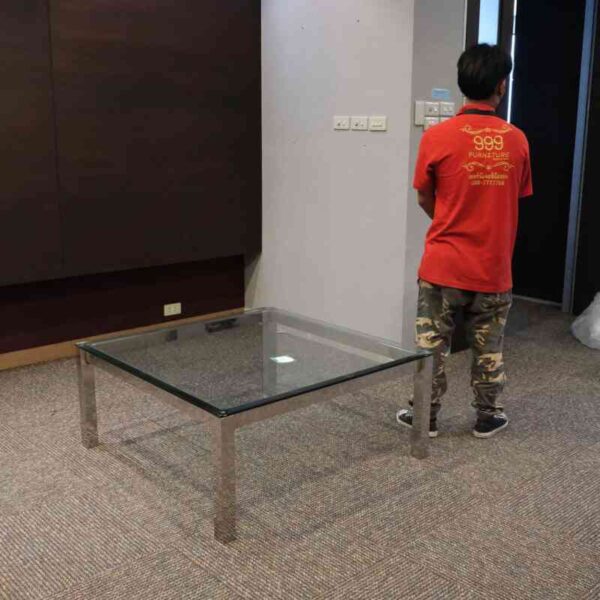 Center table, stainless steel frame, glass top