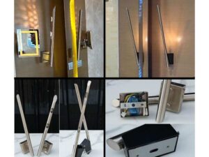 Bathroom counter lamp Glass front lamp, steel frame, wall mounted