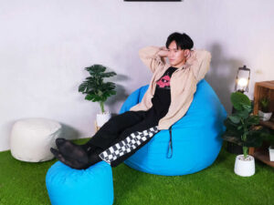 Bean Bag Chair, round bean bag + 1 leg stool
