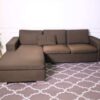 L sofa, 3 seats, wooden frame, steel legs, brown, brand Dry Clean Only.