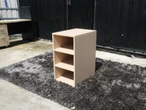 Wooden storage cabinet with 3 compartments, beech wood color
