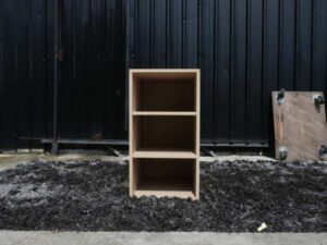 Wooden storage cabinet with 3 compartments, beech wood color
