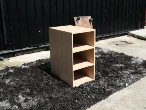 Wooden storage cabinet with 3 compartments, beech wood color