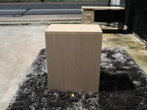 Wooden storage cabinet with 3 compartments, beech wood color