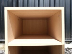Wooden storage cabinet with 3 compartments, beech wood color
