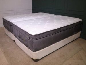 Mattress with base, 6 feet, 14 inches thick, gray, Sleep to Live brand.