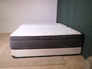 Mattress with base, 6 feet, 14 inches thick, gray, Sleep to Live brand.