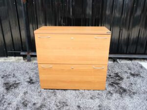 Filing cabinet, 2 drawers, wooden frame, gray color, wooden top, Logica brand.