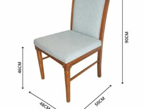 Light blue fabric wooden chair, beautiful design.