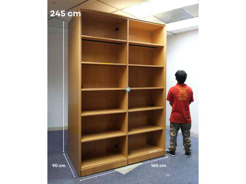Wooden filing cabinet, large and tall, 2 sides, 6 shelves (total 2 sides = 24 document slots)