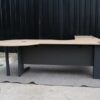 Executive desk set, 3 pieces connected together, steel legs, cream color, Rockworth brand.