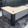 L-shaped work desk, wooden frame, maple color