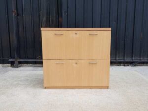 2-drawer filing cabinet, wooden frame, cream color