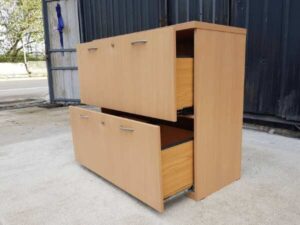 2-drawer filing cabinet, wooden frame, cream color