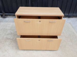 2-drawer filing cabinet, wooden frame, cream color