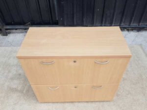 2-drawer filing cabinet, wooden frame, cream color