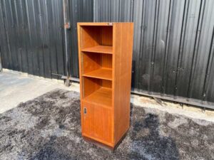 File cabinet wooden frame 2 open shelves 1 door with solid bottom opening