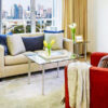 Center table, glass top, steel legs