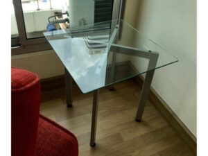 Center table, glass top, steel legs
