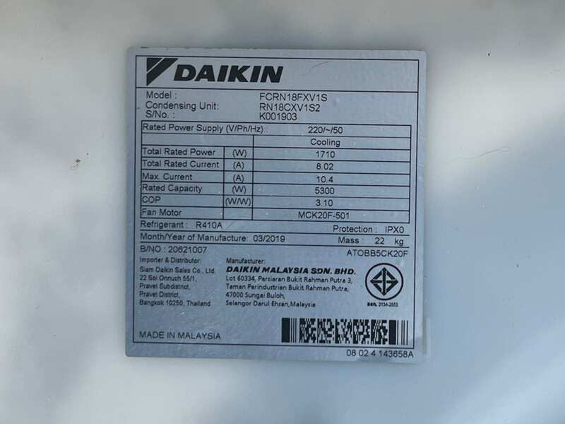 Four-way air conditioner, Daikin brand, model RN18CXV1S2, size 18,000 BTU.