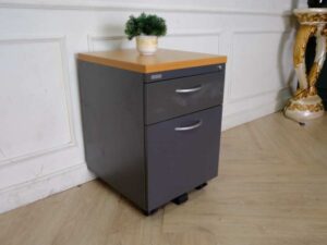 Mobile cabinet, 2 drawers, with wheels, gray color, wooden top, Moflex brand.
