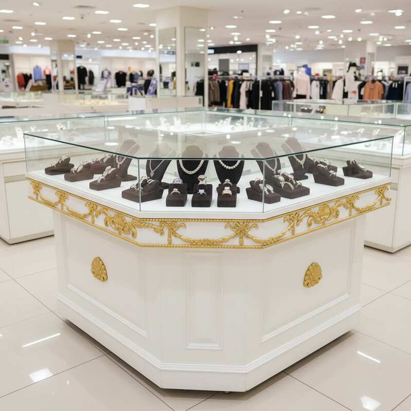 Jewelry cabinet, jewelry cabinet, diamond cabinet, product display cabinet, white cut corner cabinet