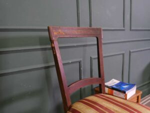 Striped chair, cream/red fabric cushion, European work from Germany.