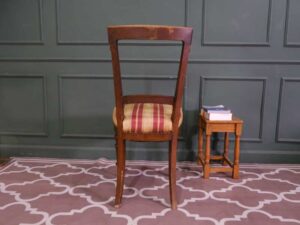 Striped chair, cream/red fabric cushion, European work from Germany.